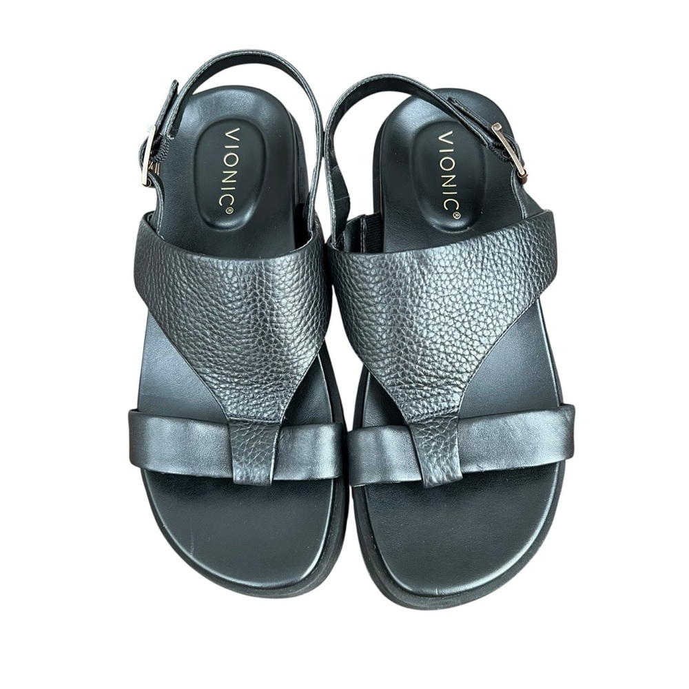 Vionic Black Leather Alondra Platform Lug Sandal Size 7.5 - Picture 3 of 12
